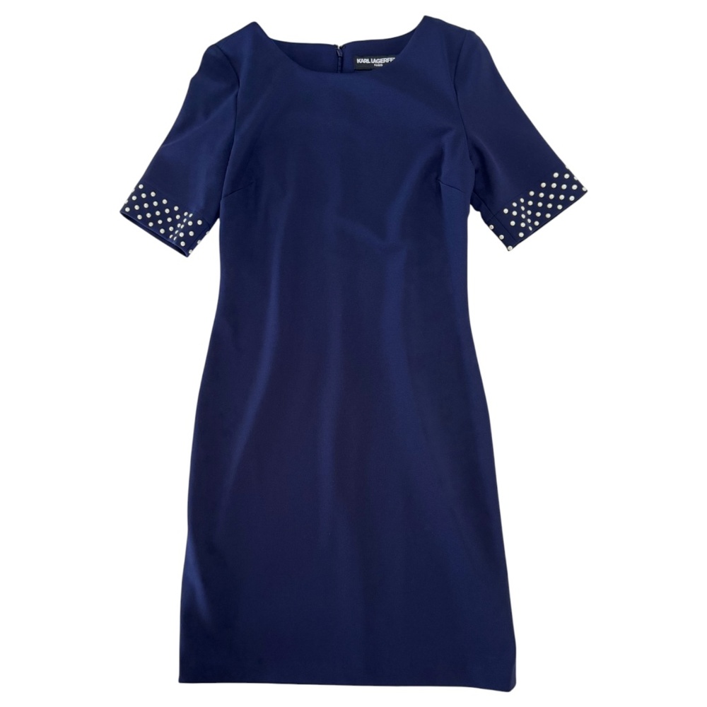 KARL LAGERFELD - BLUE CREPE SHORT SLEEVES DRESS - NAVY BLUE - XS
